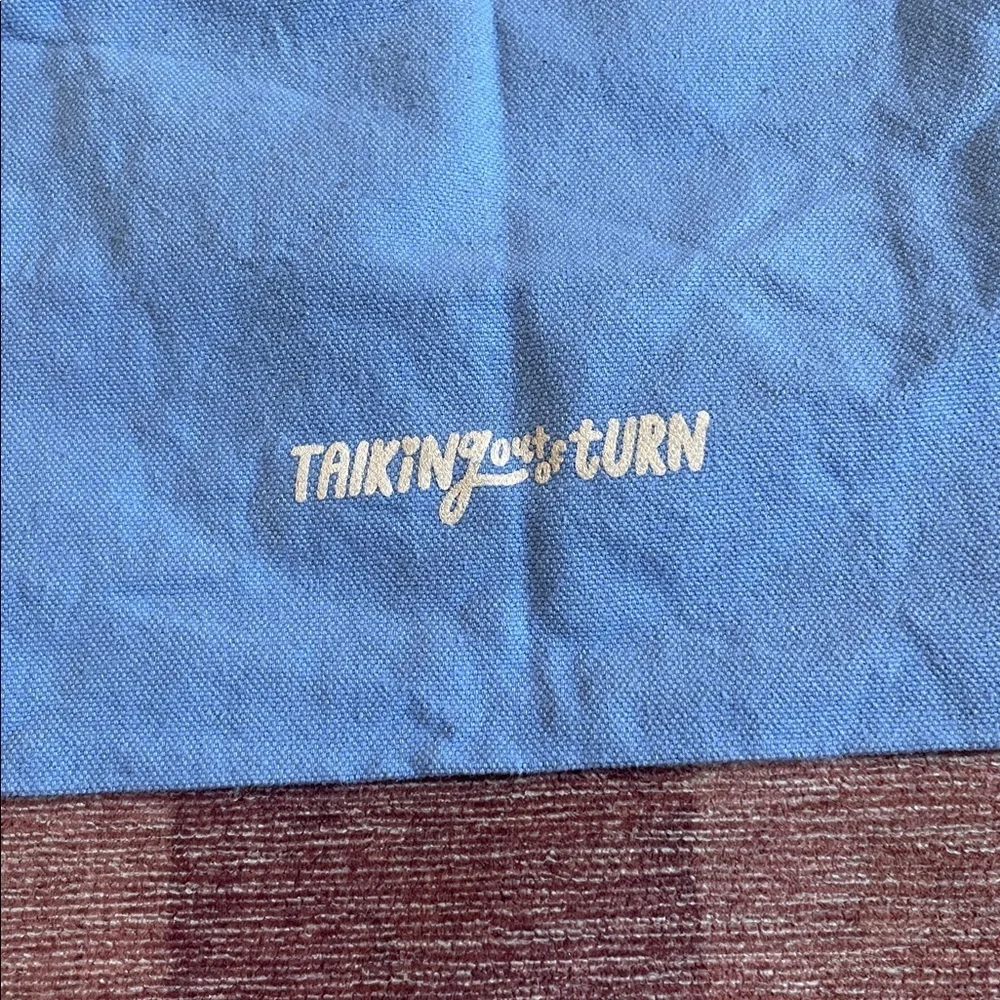 Thinking Out Of Turn Blue Mini Tote Bag with Smiley Flower Design Quote - Picture 5 of 8